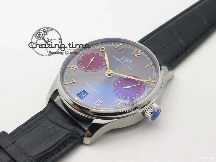 MIROTIME 0416 Breathable Portuguese Real PR IW500127 ZF 1:1 Best Edition Gray Red Dial On Black Leather Strap A 7332